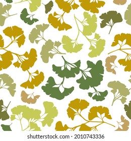 Ginkgo Leaves Seamless Background Vector. Multicolored Ginkgo Biloba Leaves on white background.