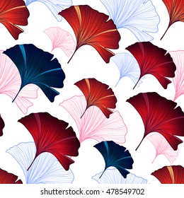 Ginkgo leaves seamless pattern with colorful hand-drawn elements