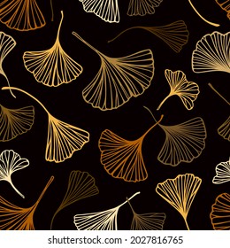 Ginkgo leaves seamless pattern on a dark background.