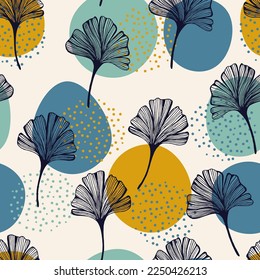 Ginkgo leaves seamless pattern. Vector botanical illustration Floral background. 