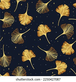 Ginkgo leaves seamless pattern. Vector botanical illustration. Floral background. Luxury elegant pattern