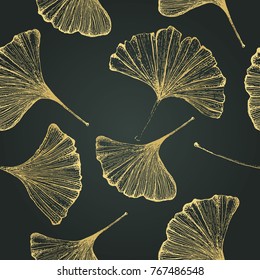 Ginkgo deixa padrão sem costura Vector ilustração botânica Fundo floral Luxo padrão elegante