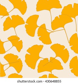 Ginkgo leaves silhouette seamless pattern. Floral vector background