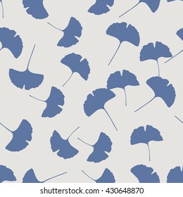 Ginkgo leaves silhouette seamless pattern. Floral vector background