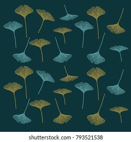 Ginkgo leaves vector blue and yellow color palette