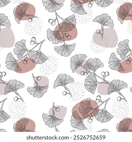 Ginkgo leaves vector pattern with buds