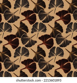 Ginkgo leaves vector seamless pattern. Oriental background.