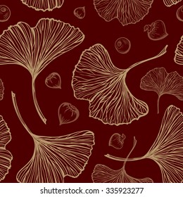 Ginkgo leaves vector seamless pattern on a dark background