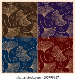 Ginkgo leaves vector seamless patterns set