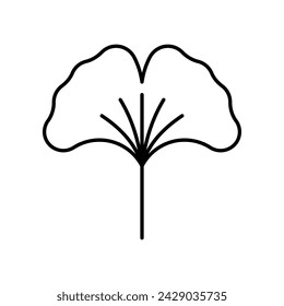 Ginkgo, Linie-Symbol. Blatt von Ginkgo biloba Baum, minimalistisches Symbol. Die Botanik im minimalistischen Stil. Bearbeitbarer Strich, lineare Darstellung, flacher Vektor