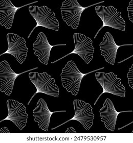 Ginkgo seamless pattern. Ginkgo biloba tree leaf outlines, vector repeat pattern textile design, wallpaper.