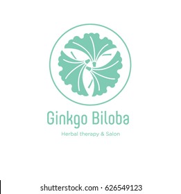 Ginkgo spa salon logo. Spa emblem. Ginkgo leaves in a circle with letters.