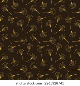 Ginkgo symbol. Cartoon flat yellow ginkgo biloba leaf isolated on black. Leaflet organic icon. Cosmetics and medical plant icon. 