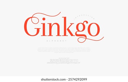 Ginkgo typography beauty fashion elegant minimalist serif italic fonts decorative wedding vintage retro logos. Minimal luxury font alphabet logo. Vector illustration