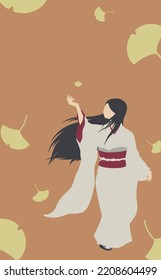 Ginkgo And A Woman In A Kimono