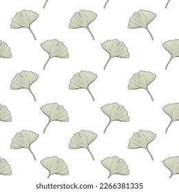 Ginko biloba Floral seamless pattern with ginkgo leaves.Ginko biloba seamless pattern with elegant leaves in green colors. Versatile trendy background design for packaging, wallpaper, postcard