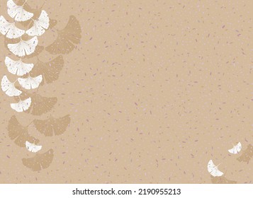 Ginko biloba silhouette. Hanging white plant leaves and colorful particles isolated on beige background. For postcards, invitations, congratulations, booklets, gift wrapping. Vector illustration.