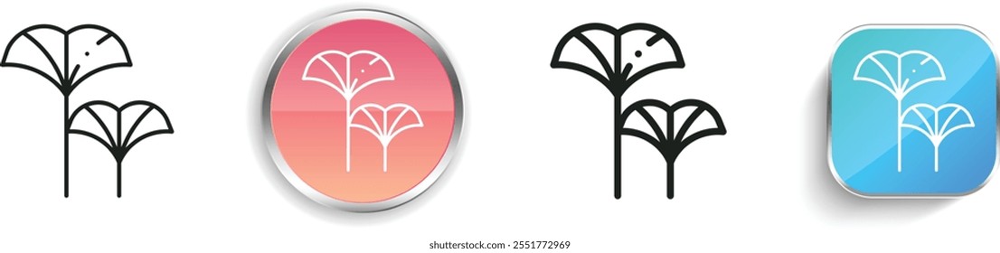 Ginko-Symbol. Design mit dünnen Linien, regelmäßigen Linien und Schaltflächen einzeln auf weißem Hintergrund