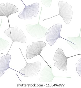 Ginko Leaf Seamless Pattern on White