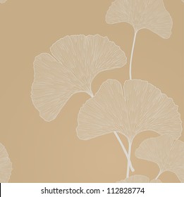 Ginko leaves floral ornament. Seamless interior wallpaper (Ginkgo Biloba leaves,  gingko leaf, ginkgo biloba, ginkgo leaf, leaves of ginkgo tree)