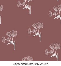 ginko seamless pattern white on dark red