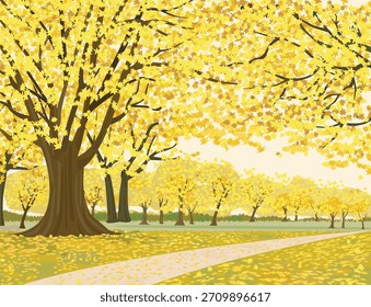 Árbol de Ginko en la Ilustración vectorial del parque 