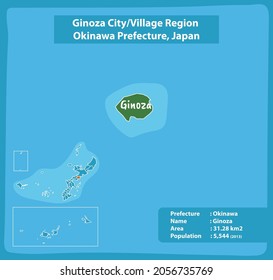 Ginoza City Village Region Okinawa Prefecture Map, Japan