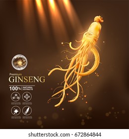 Ginseng Collagen Serum and Vitamin Vector Background Concept Skin Care Cosmetic.