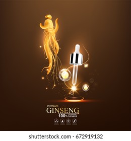 Ginseng Collagen Serum and Vitamin Vector Background Concept Skin Care Cosmetic.