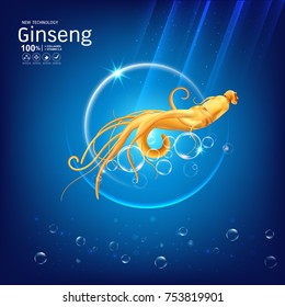Ginseng Collagen or Serum and Vitamins Background Concept Skin Care Cosmetic.