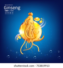 Ginseng Collagen or Serum and Vitamins Background Concept Skin Care Cosmetic.