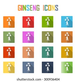 ginseng icon with long shadow. on white background