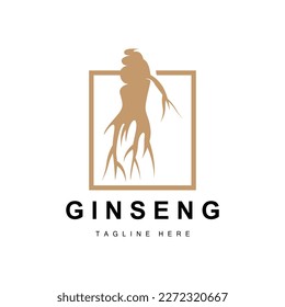 Logo de Ginseng, vector vegetal de hierbas, Medicina herbaria natural, Icono de bebida herbal de Ginseng