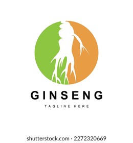 Logo de Ginseng, vector vegetal de hierbas, Medicina herbaria natural, Icono de bebida herbal de Ginseng