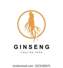 Logo de Ginseng, vector vegetal de hierbas, Medicina herbaria natural, Icono de bebida herbal de Ginseng