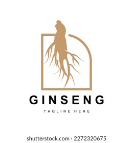 Logo de Ginseng, vector vegetal de hierbas, Medicina herbaria natural, Icono de bebida herbal de Ginseng