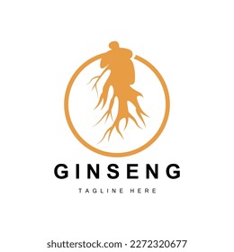 Logo de Ginseng, vector vegetal de hierbas, Medicina herbaria natural, Icono de bebida herbal de Ginseng