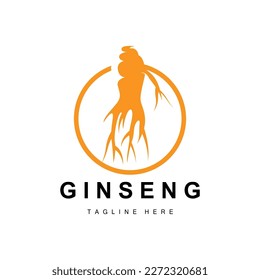 Logo de Ginseng, vector vegetal de hierbas, Medicina herbaria natural, Icono de bebida herbal de Ginseng