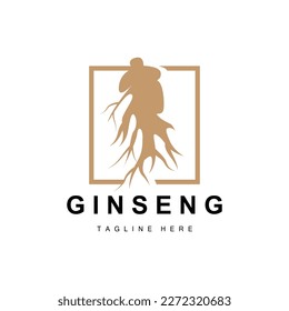 Logo de Ginseng, vector vegetal de hierbas, Medicina herbaria natural, Icono de bebida herbal de Ginseng