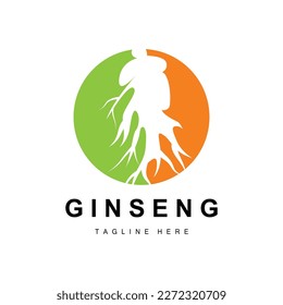 Logo de Ginseng, vector vegetal de hierbas, Medicina herbaria natural, Icono de bebida herbal de Ginseng