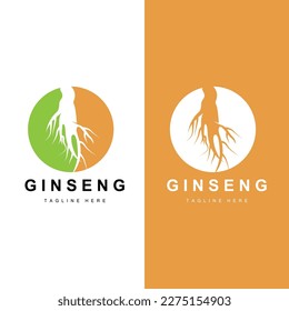 Logo de Ginseng, vector vegetal de hierbas, Medicina herbaria natural, Icono de bebida herbal de Ginseng