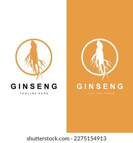 Logo de Ginseng, vector vegetal de hierbas, Medicina herbaria natural, Icono de bebida herbal de Ginseng