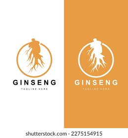 Logo de Ginseng, vector vegetal de hierbas, Medicina herbaria natural, Icono de bebida herbal de Ginseng