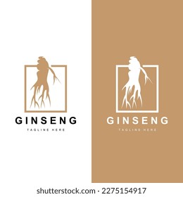 Logo de Ginseng, vector vegetal de hierbas, Medicina herbaria natural, Icono de bebida herbal de Ginseng