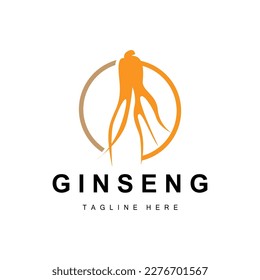 Logo de Ginseng, vector vegetal de hierbas, Medicina herbaria natural, Icono de bebida herbal de Ginseng