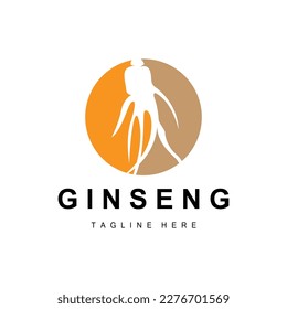 Logo de Ginseng, vector vegetal de hierbas, Medicina herbaria natural, Icono de bebida herbal de Ginseng