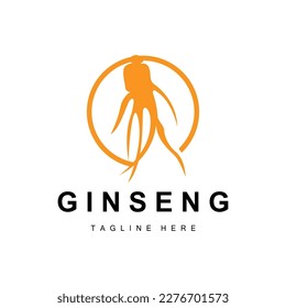 Logo de Ginseng, vector vegetal de hierbas, Medicina herbaria natural, Icono de bebida herbal de Ginseng