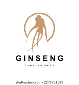 Logo de Ginseng, vector vegetal de hierbas, Medicina herbaria natural, Icono de bebida herbal de Ginseng