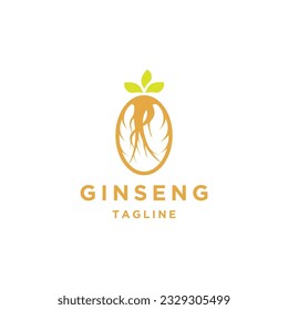 Plantilla de diseño de icono del logotipo de Ginseng vectorial plano