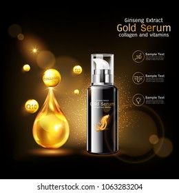 Ginseng Premium Serum Collagen and Vitamin Vector for Skin Care Cosmetic Products.